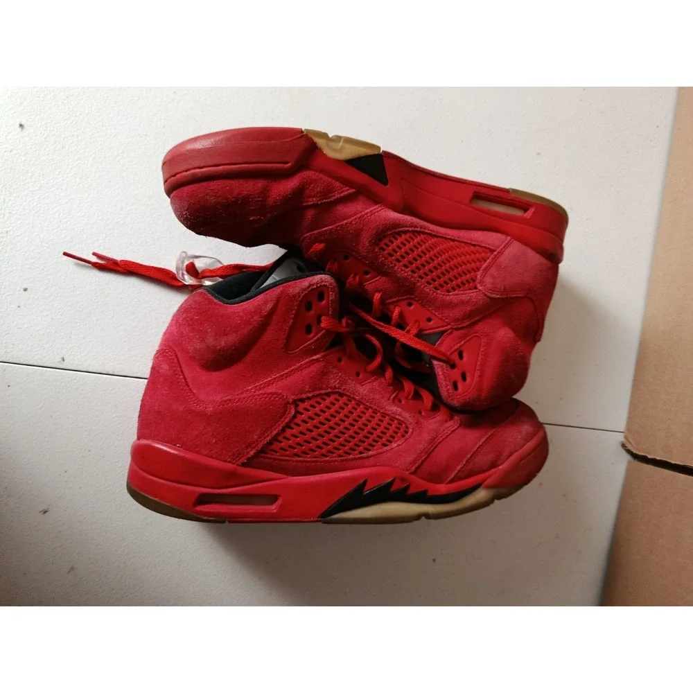 Nike Air Jordan 5 V University-Red-Suede Black Retro 2017 Sneakers Mens 12